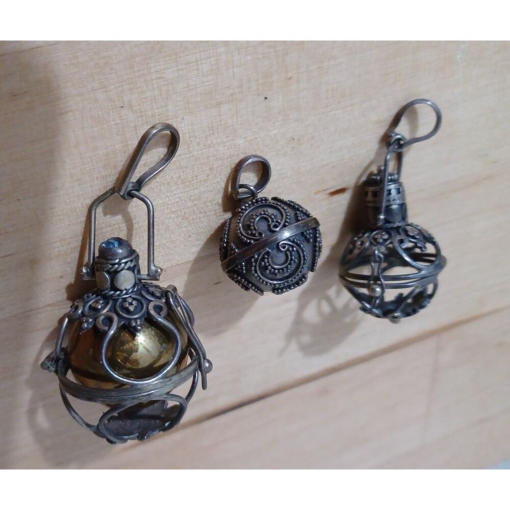 lot of 3 Vintage Sterling Harmony Ball Locket two with sound ball one empty